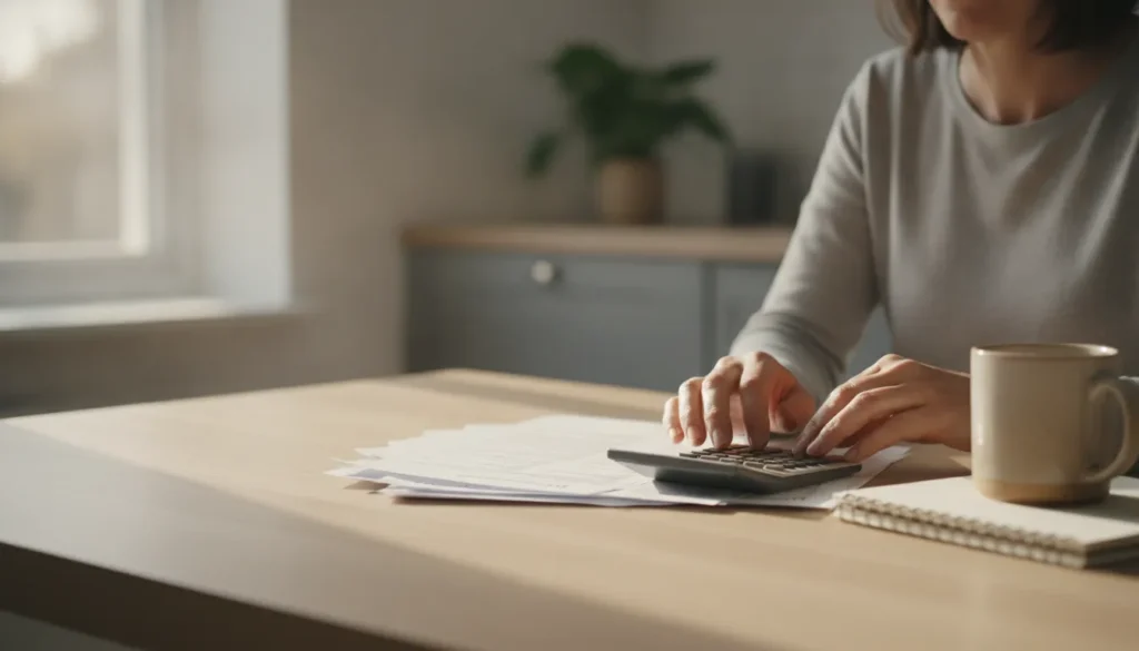 Person reviewing an HSA savings estimate with contribution and tax notes on a desk